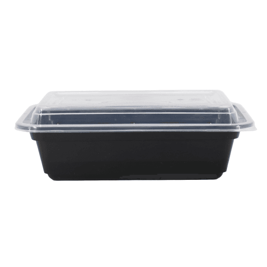 BLACK RECT CONTINER WITH LID 12OZ (5 PCS)