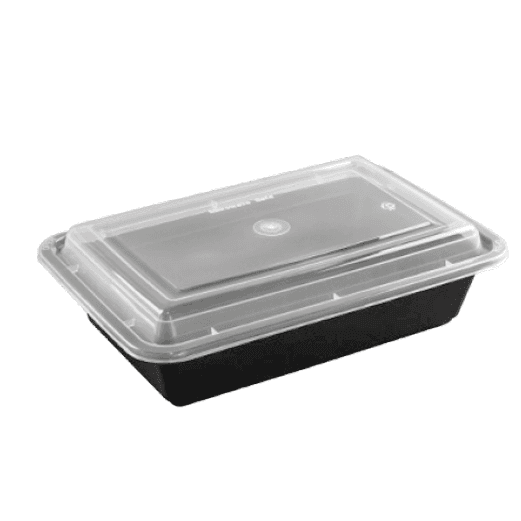BLACK RECT CONTINER WITH LID 48OZ (5PCS)