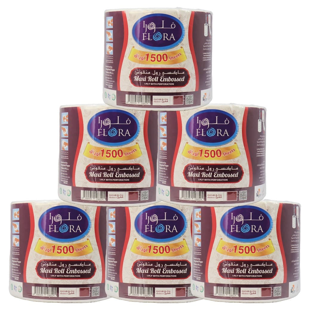 MAXI ROLL FLORA EMBOSSED 1PLY 1500 SHEEET 6 PCS